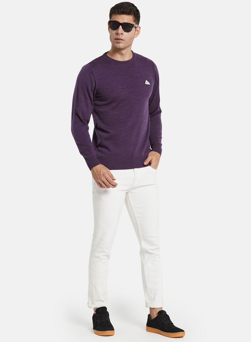 Men Purple Solid Pullover