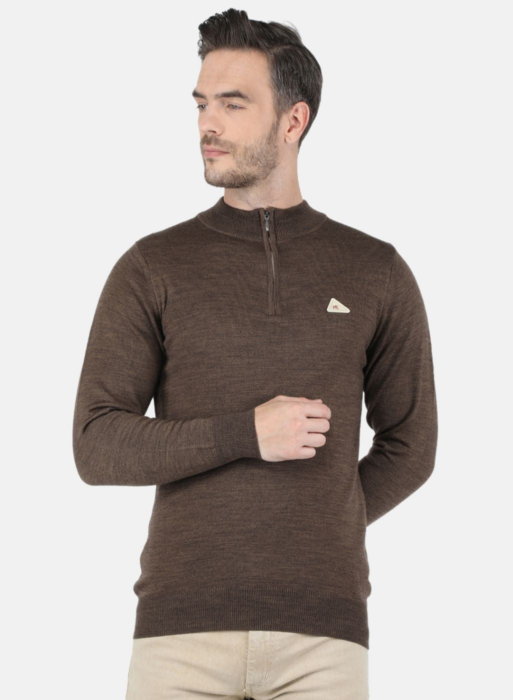 Men Brown Solid Pullover