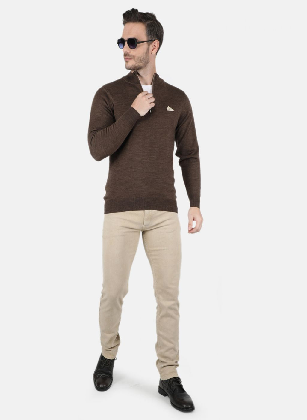 Men Brown Solid Pullover