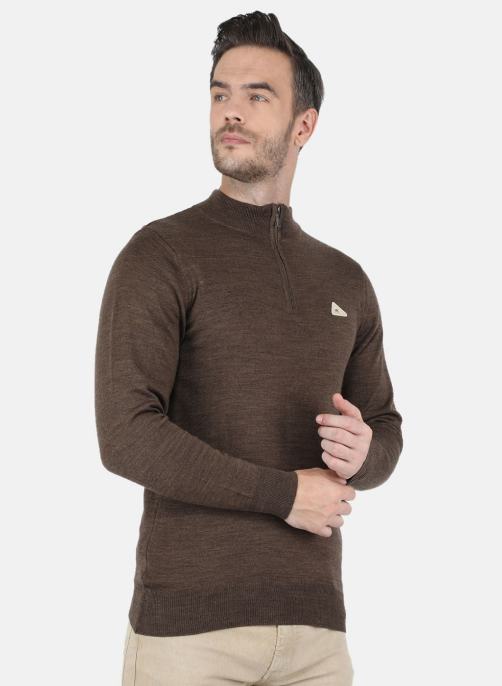 Men Brown Solid Pullover