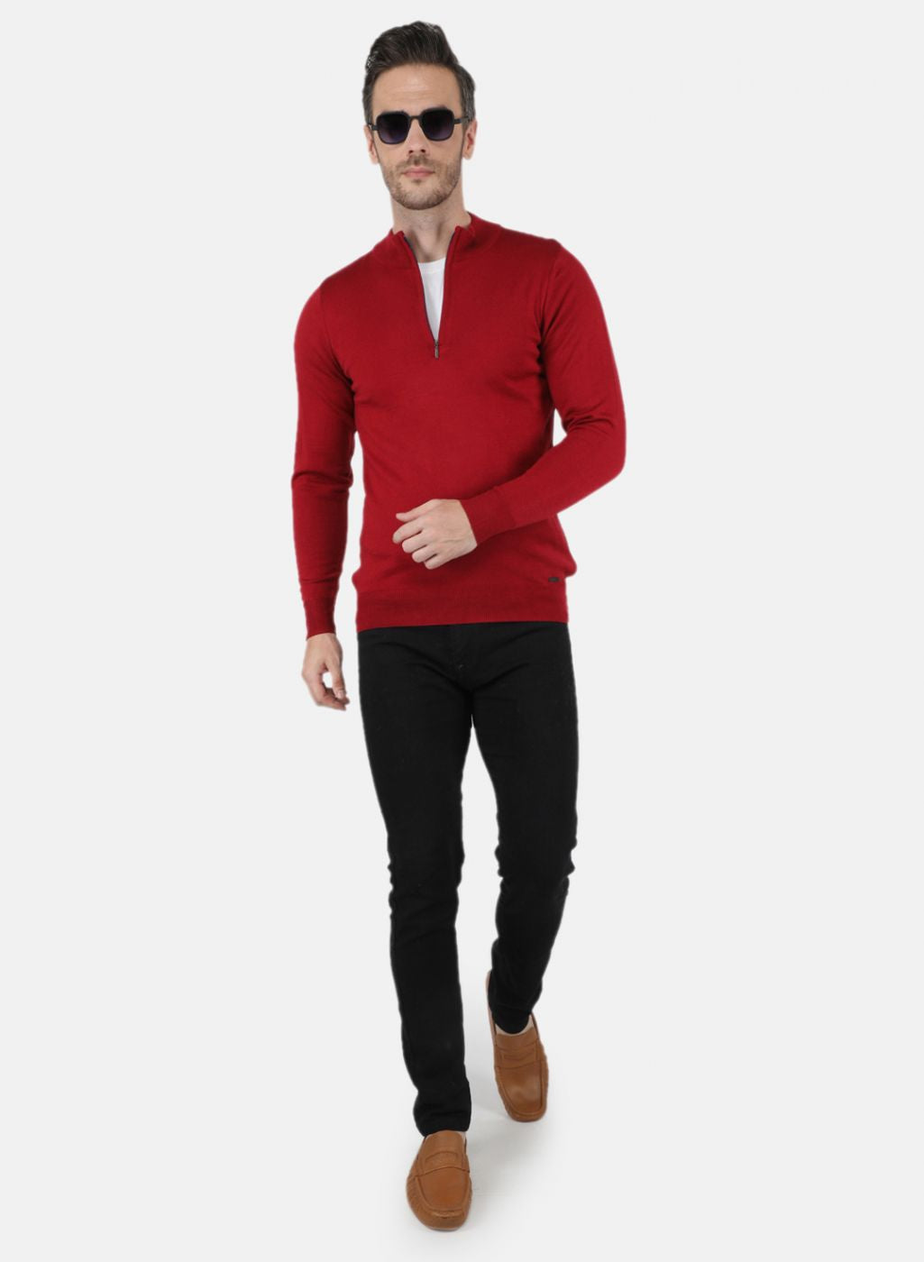 Men Maroon Solid Pullover