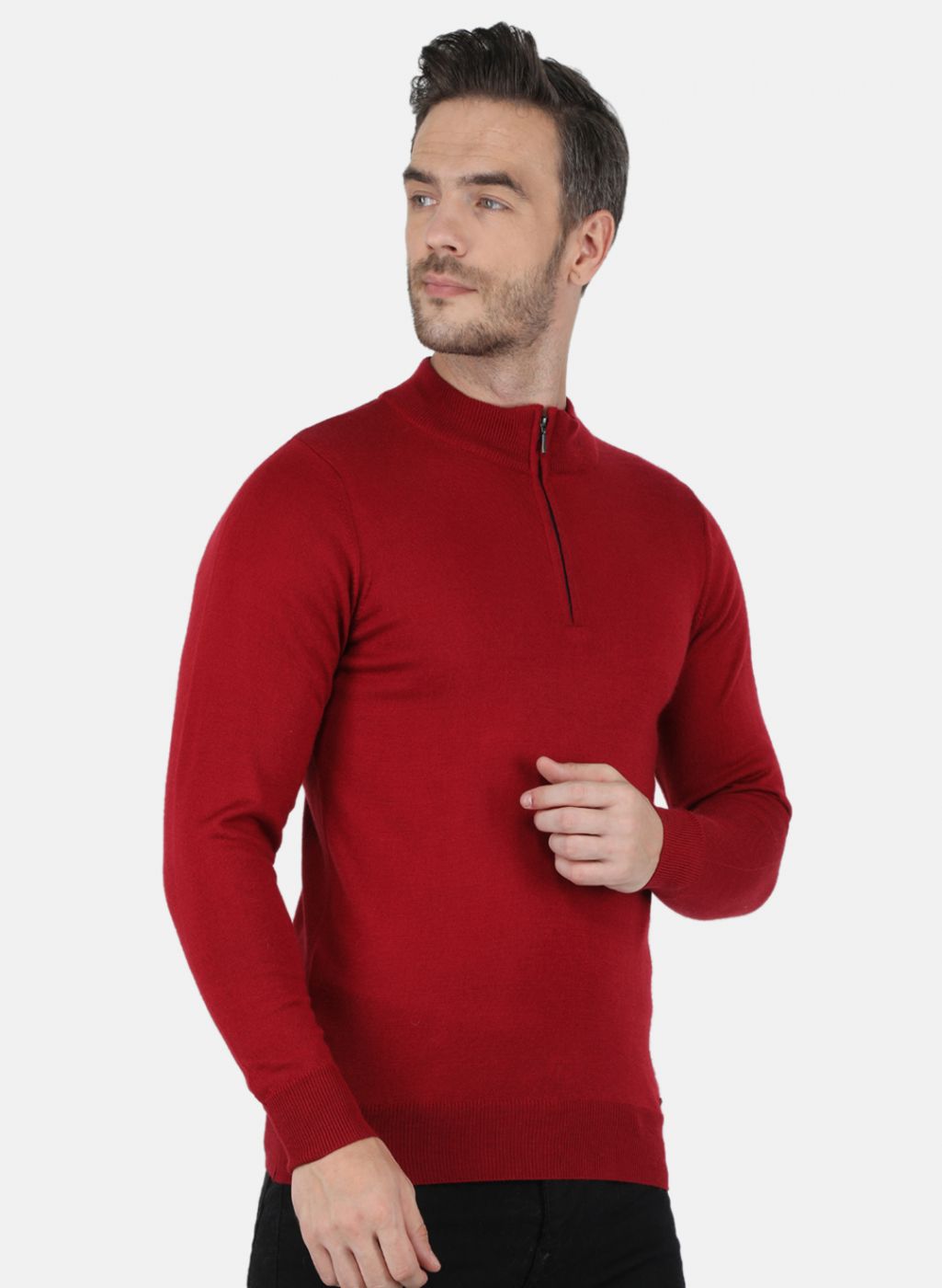 Men Maroon Solid Pullover