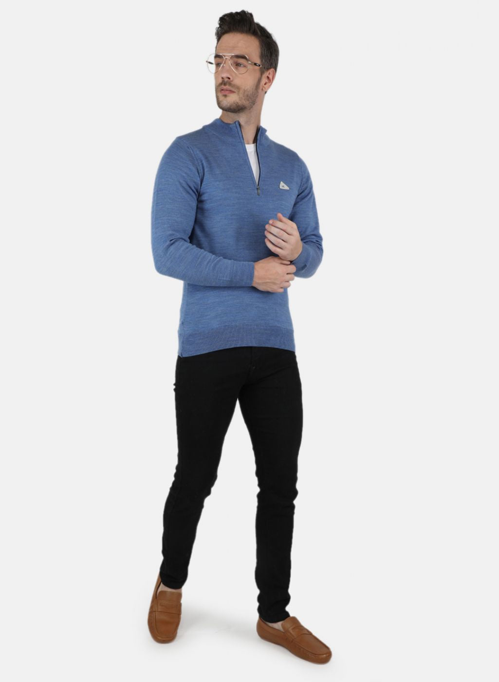 Men Blue Solid Pullover