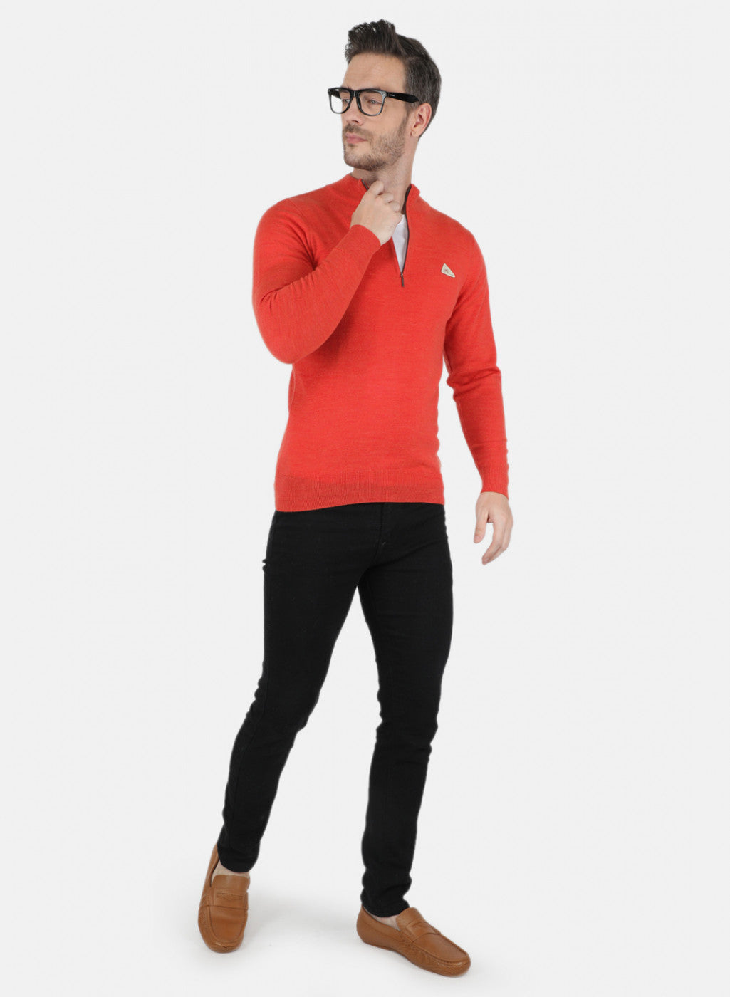 Men Orange Solid Pullover