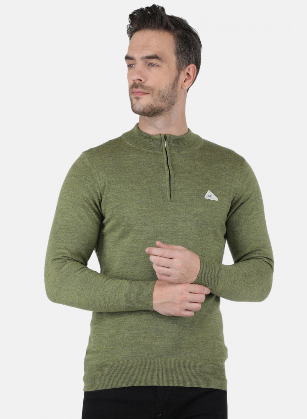 Men Olive Solid Pullover