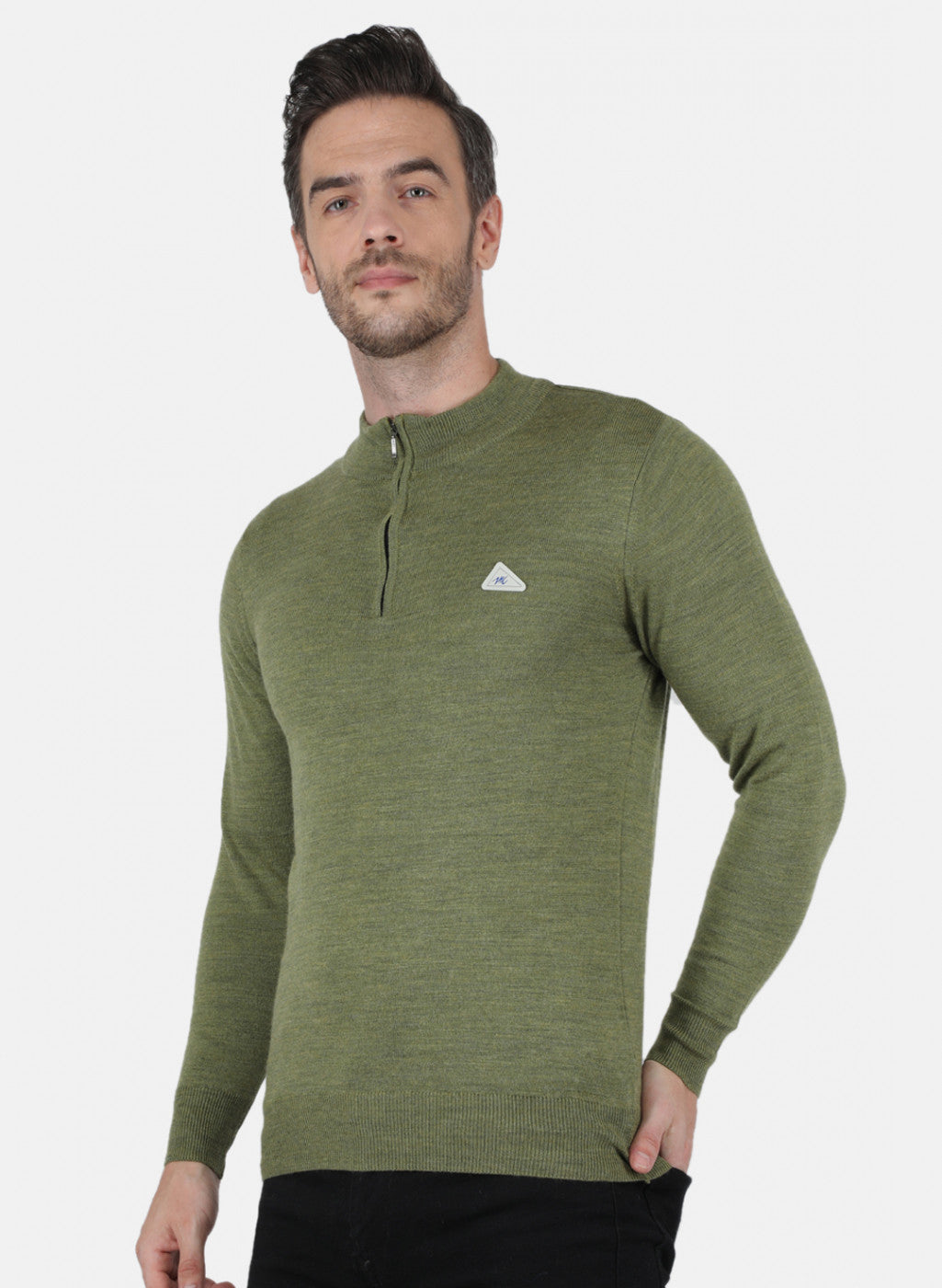 Men Olive Solid Pullover