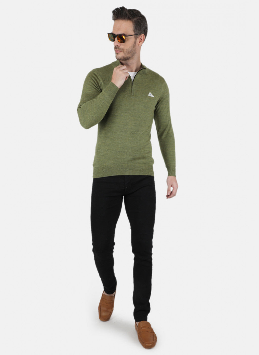 Men Olive Solid Pullover