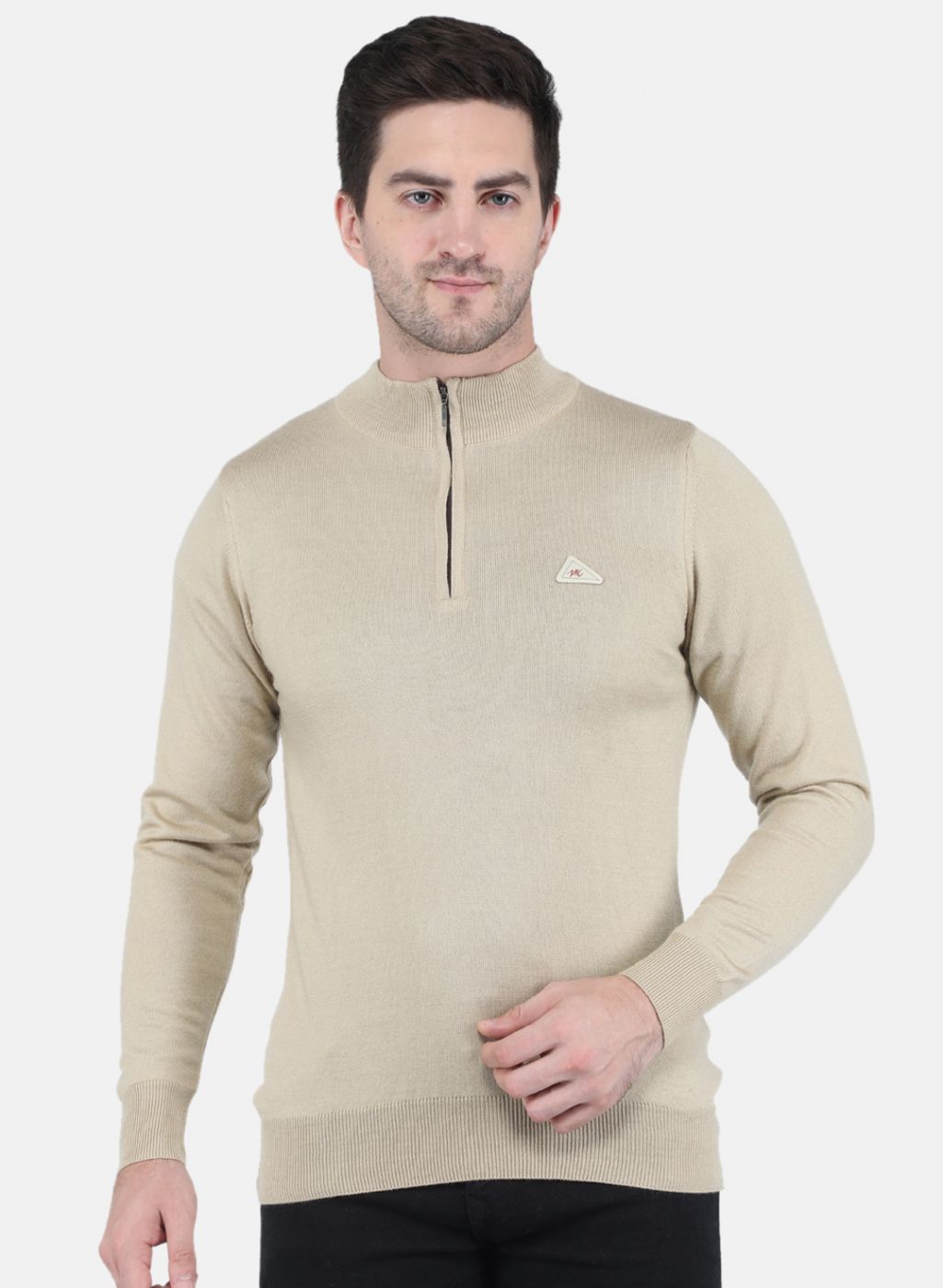 Men Beige Solid Pullover