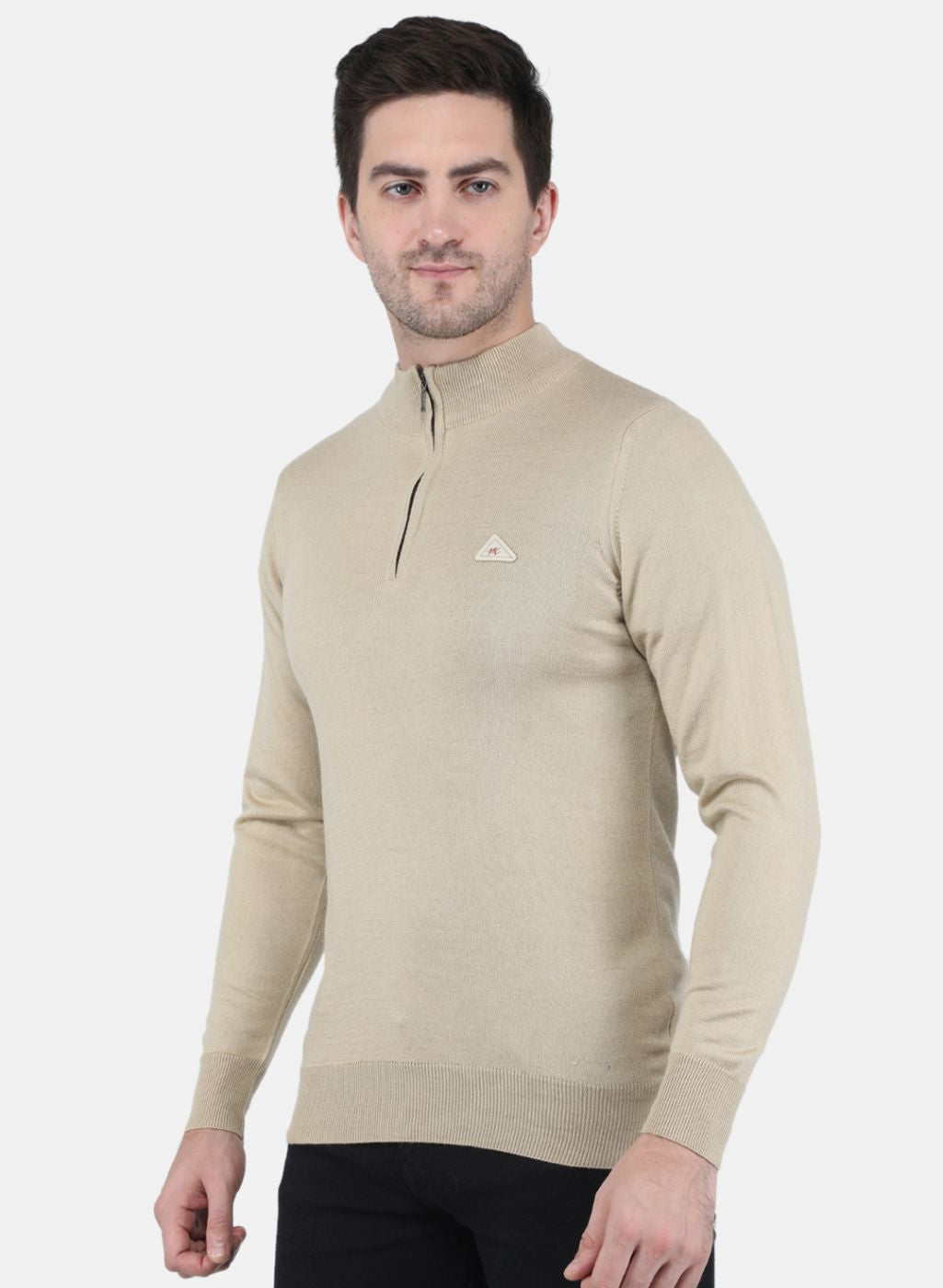 Men Beige Solid Pullover