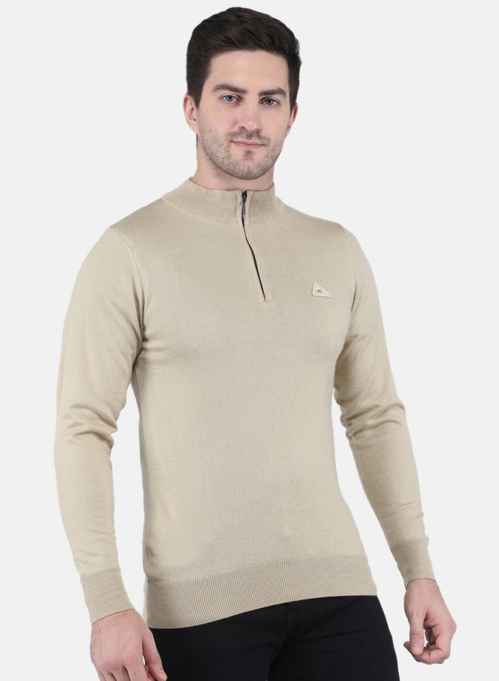 Men Beige Solid Pullover