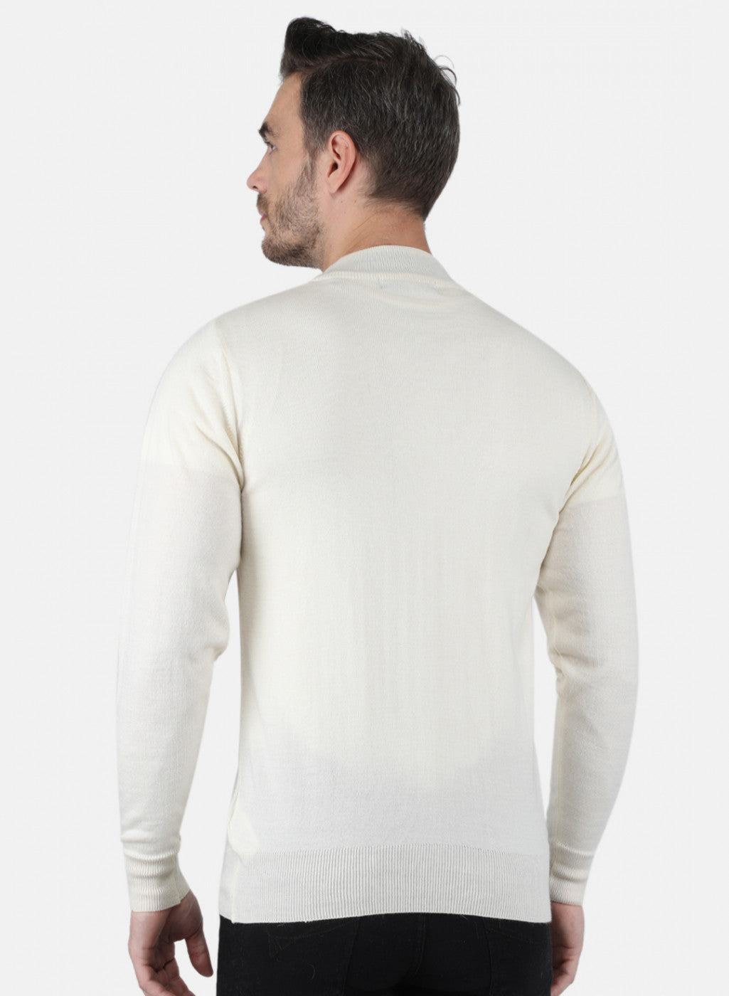 Men Off White Solid Pullover