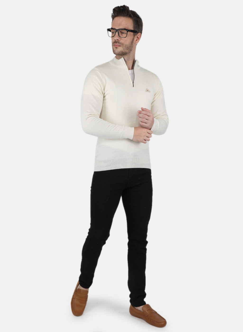 Men Off White Solid Pullover