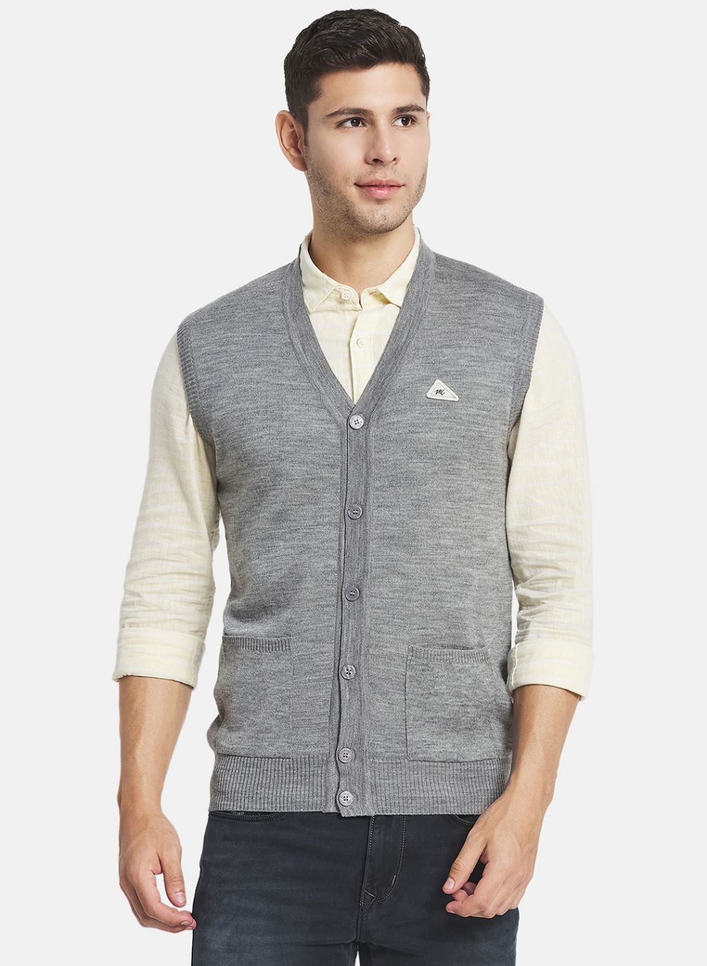 Men Grey Solid Cardigan