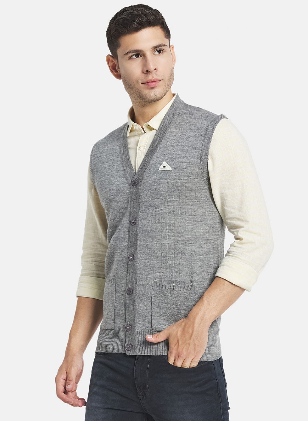 Men Grey Solid Cardigan