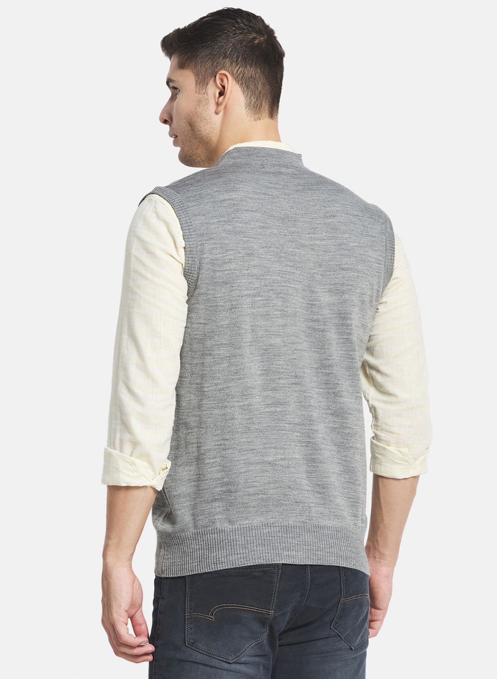 Men Grey Solid Cardigan