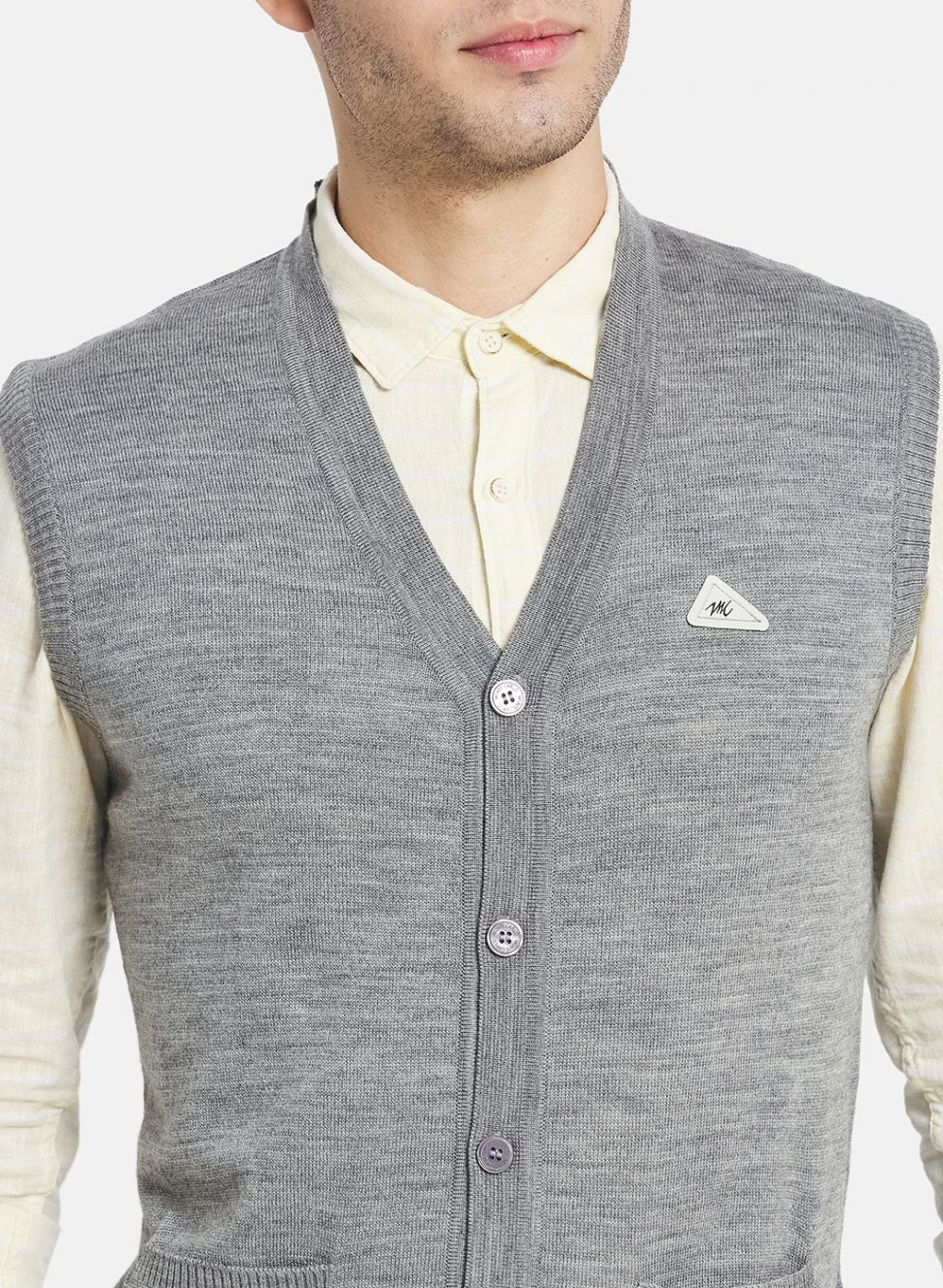 Men Grey Solid Cardigan