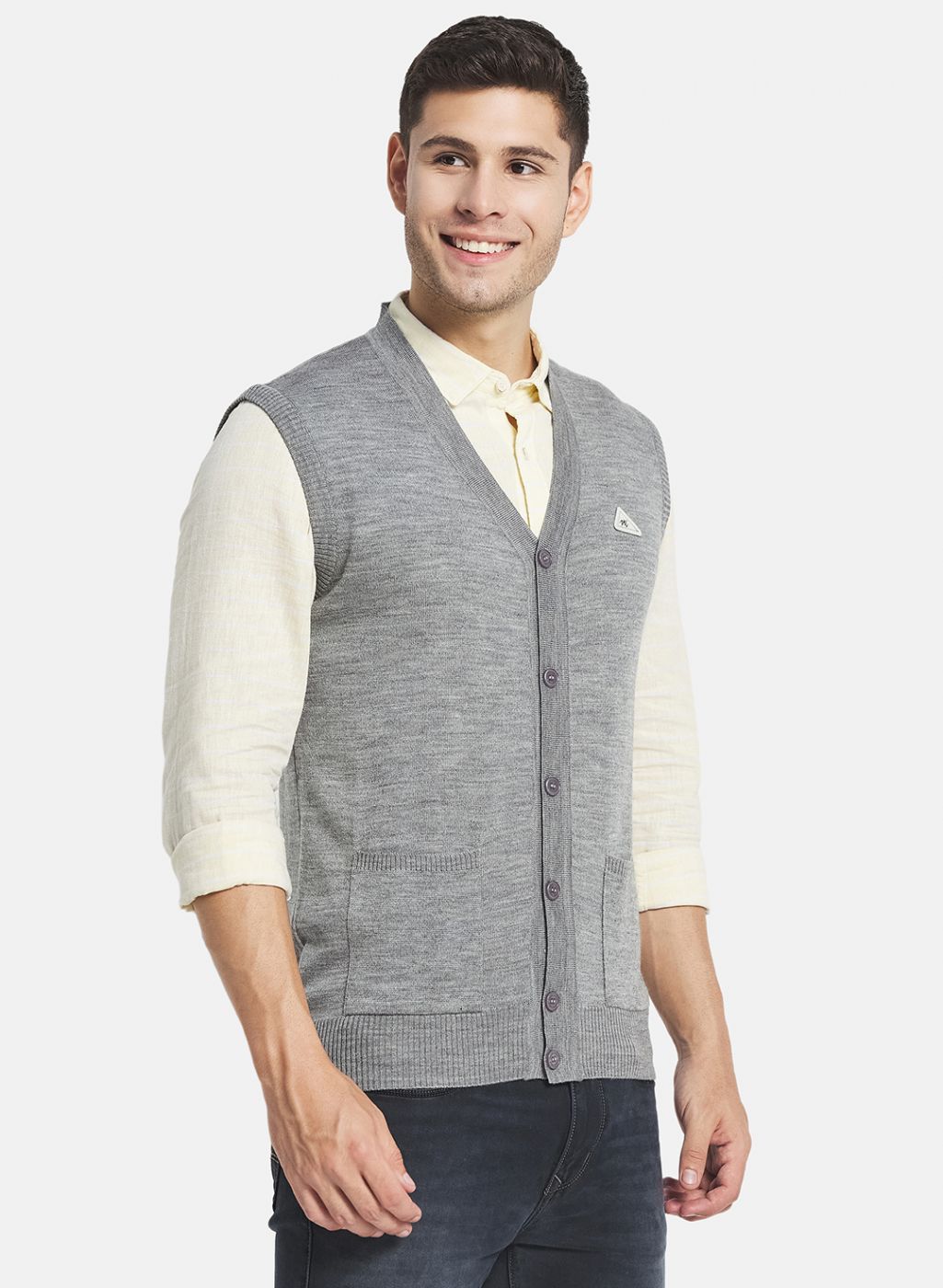 Men Grey Solid Cardigan