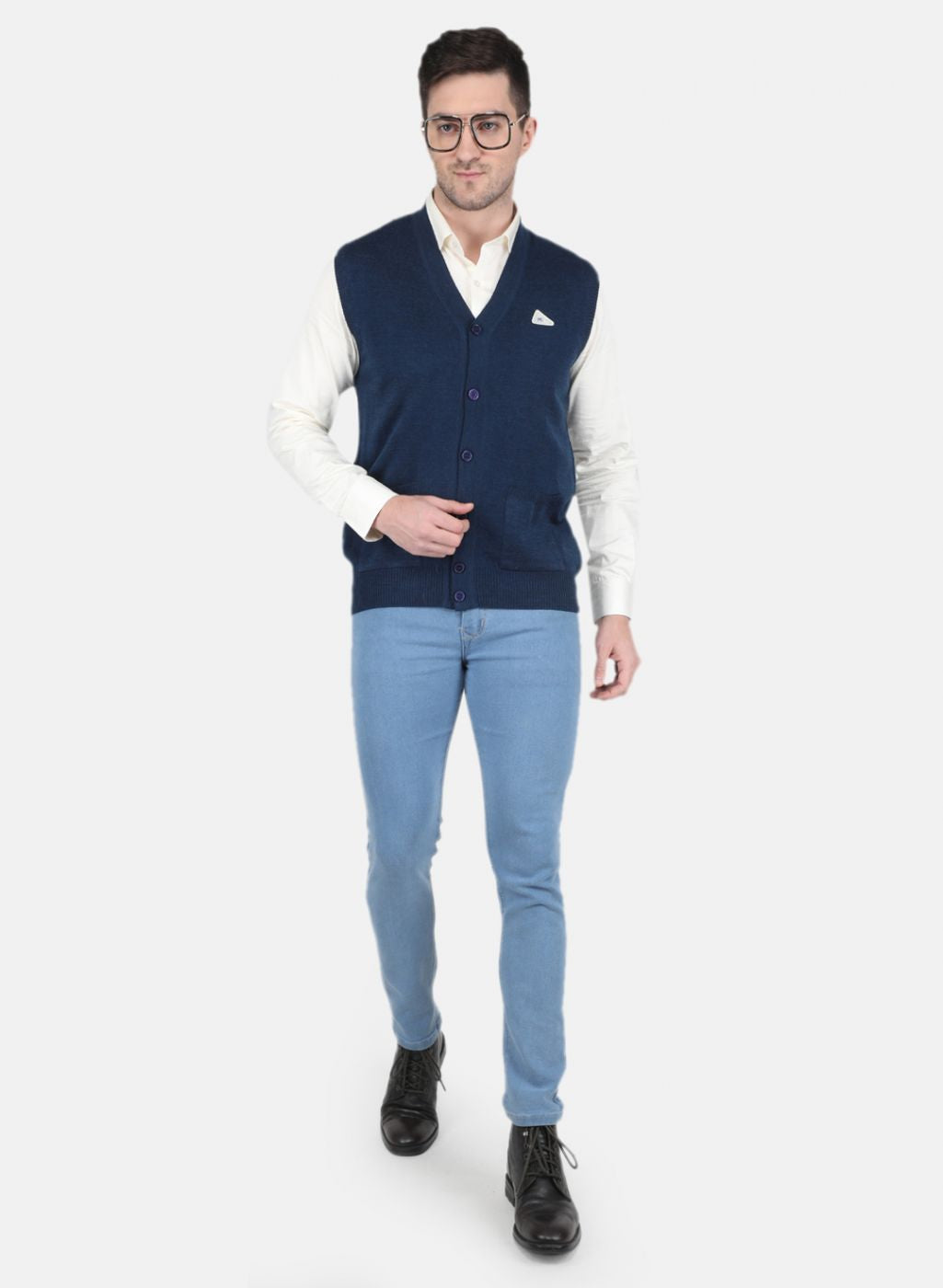 Men NAvy Blue Solid Cardigan