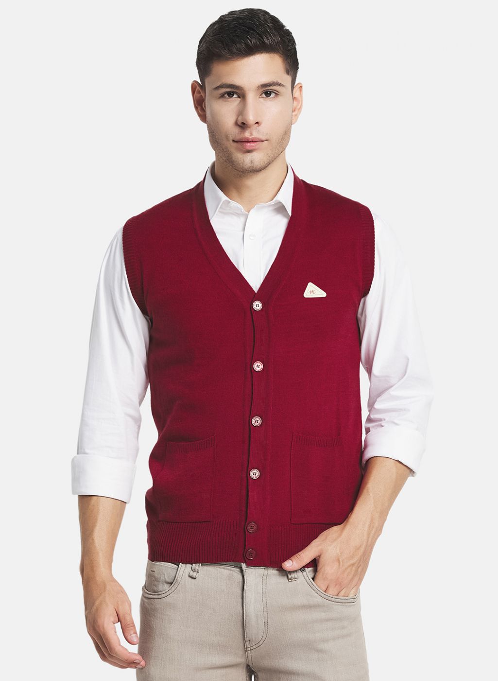 Men Maroon Solid Cardigan