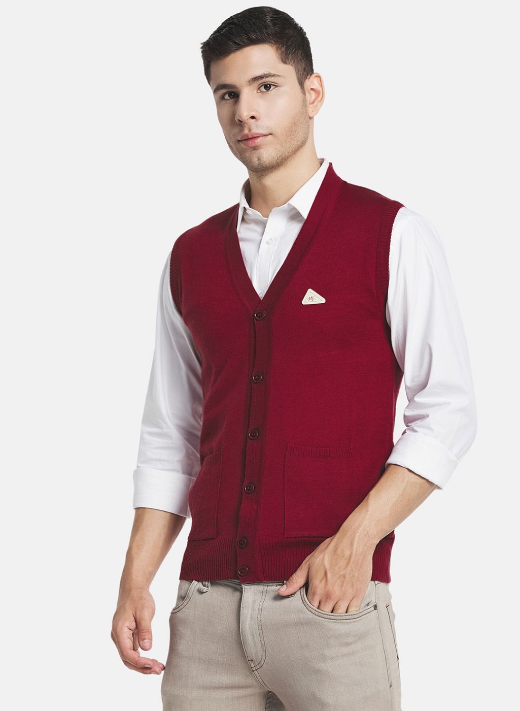 Men Maroon Solid Cardigan