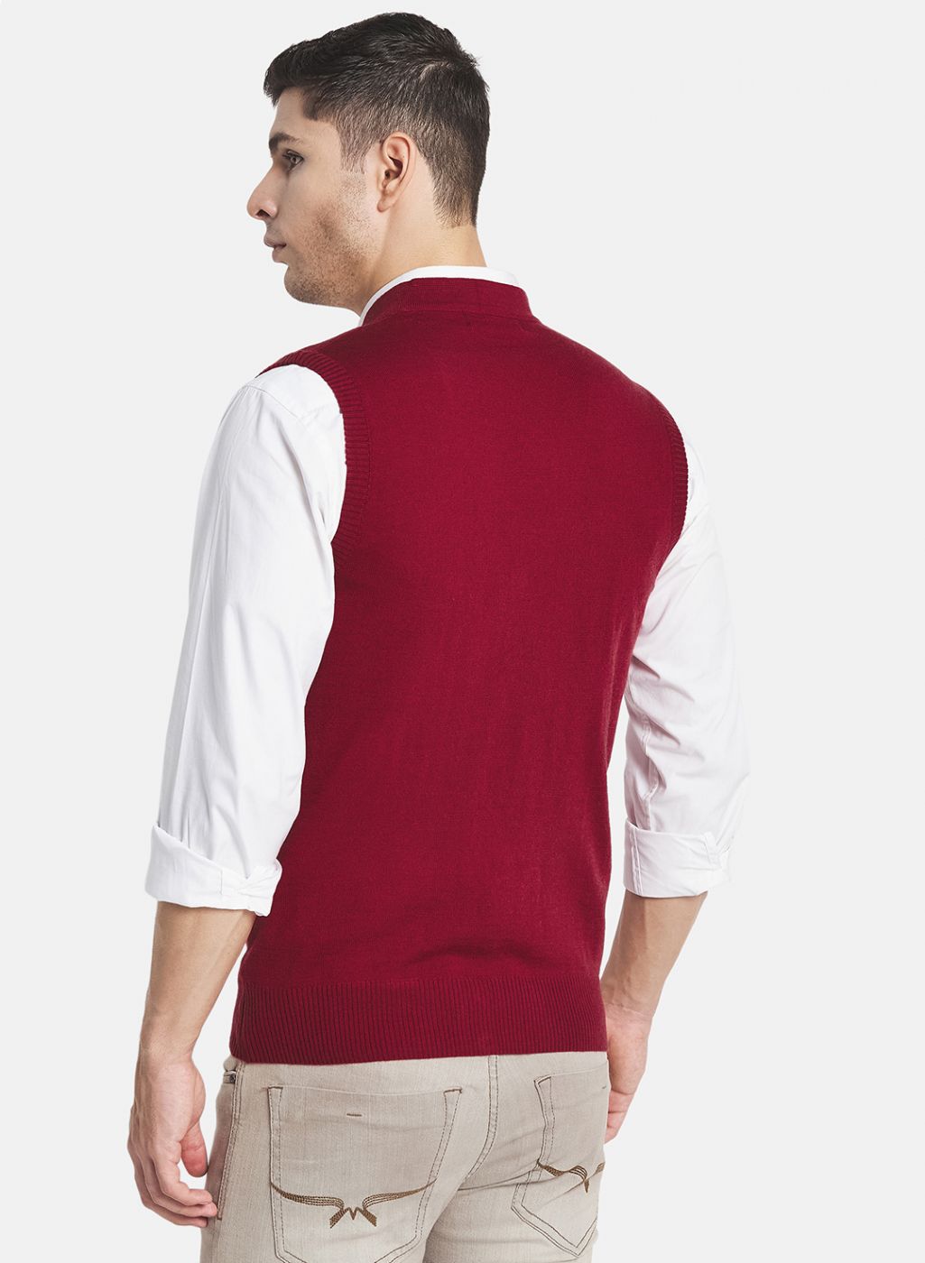 Men Maroon Solid Cardigan