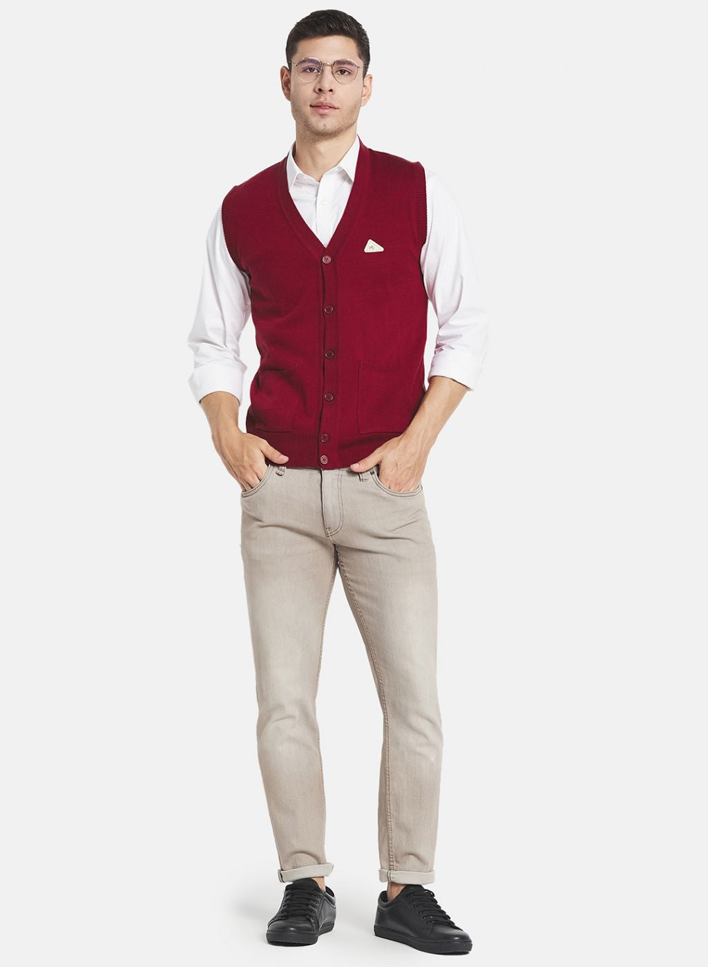 Men Maroon Solid Cardigan