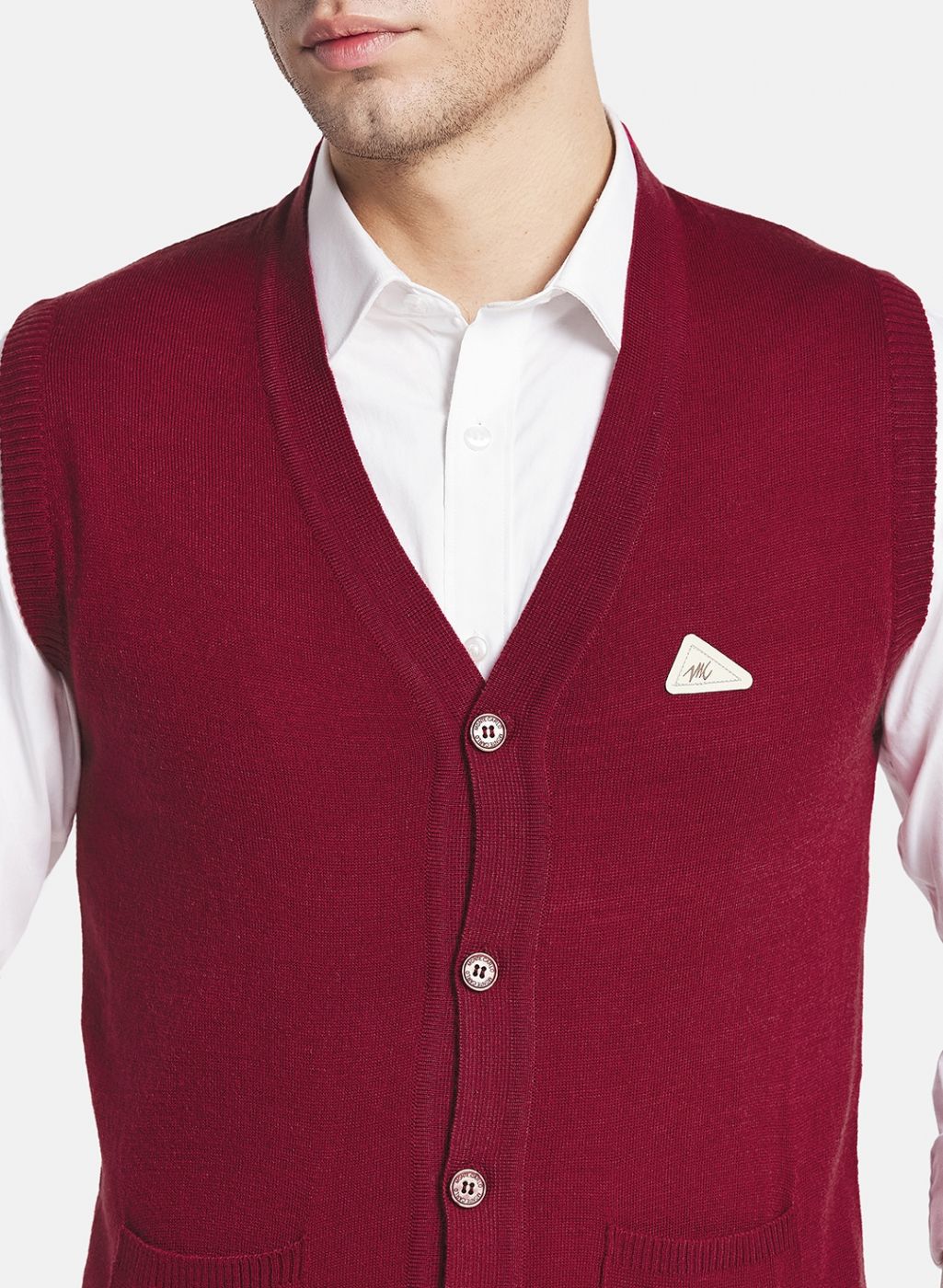 Men Maroon Solid Cardigan