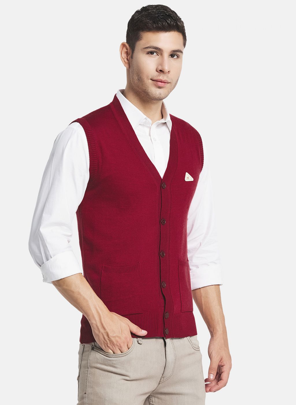 Men Maroon Solid Cardigan