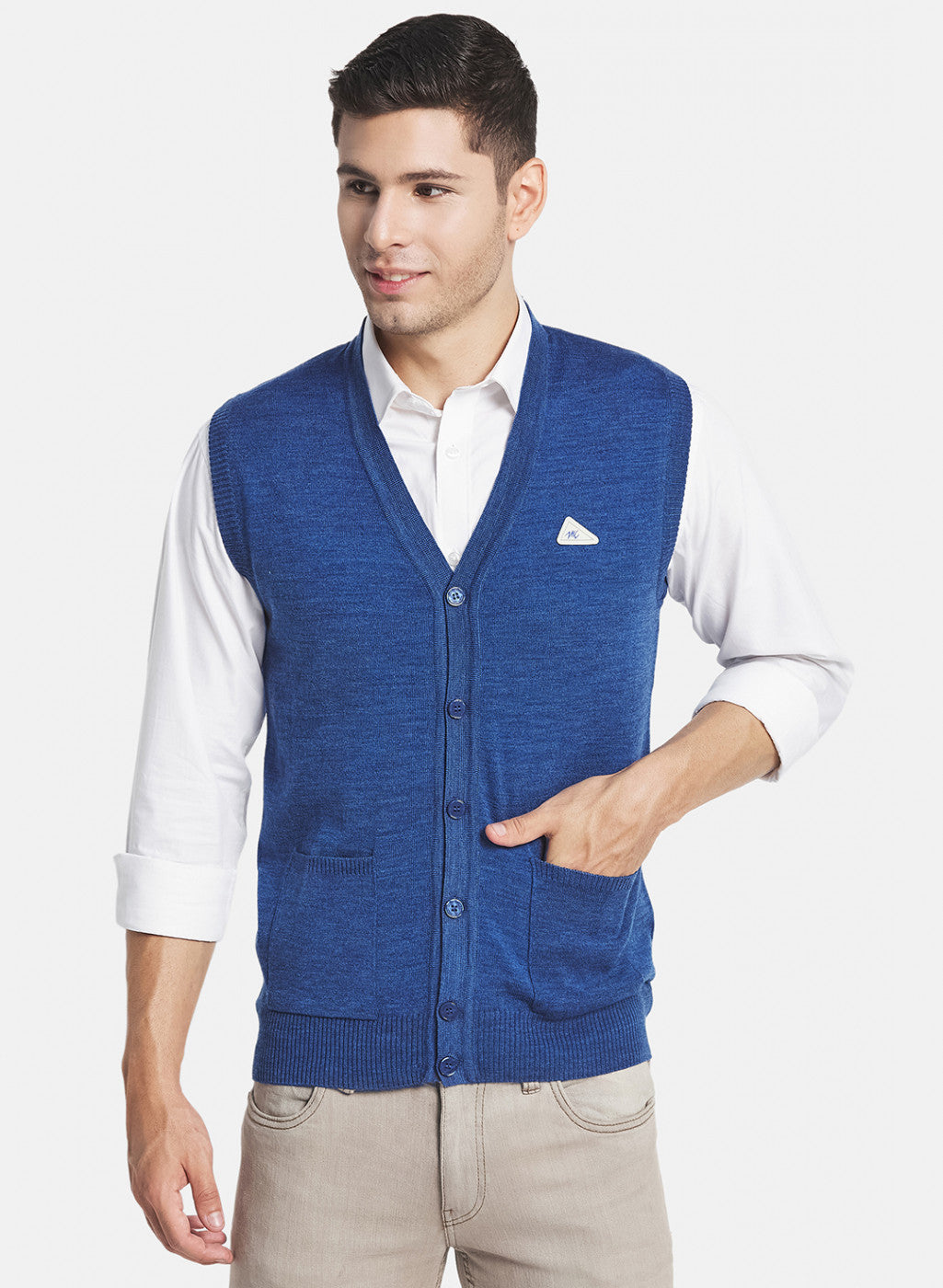 Men Blue Solid Cardigan