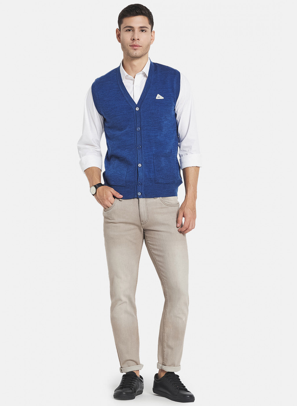 Men Blue Solid Cardigan