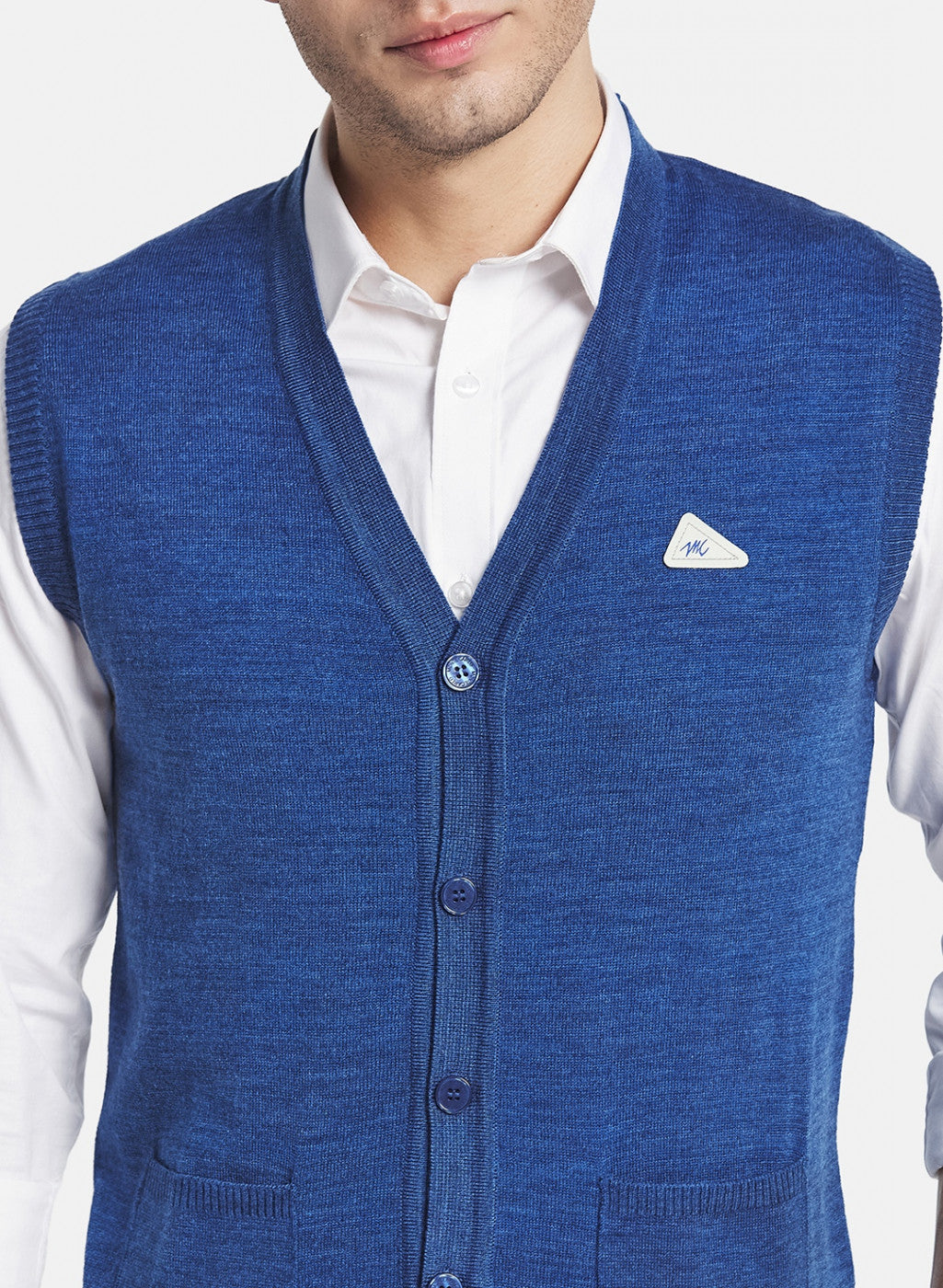 Men Blue Solid Cardigan