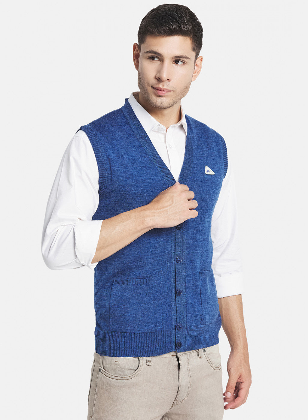 Men Blue Solid Cardigan