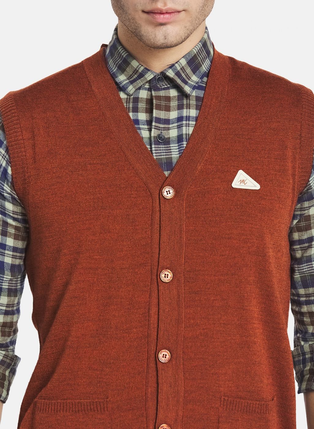 Men Brown Solid Cardigan