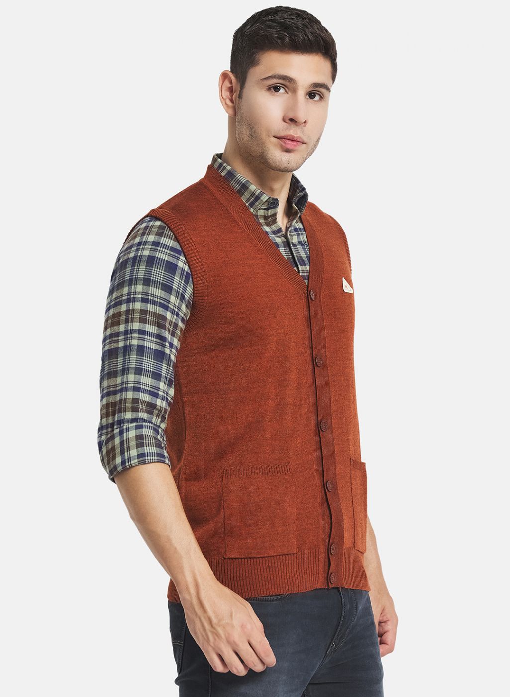 Men Brown Solid Cardigan