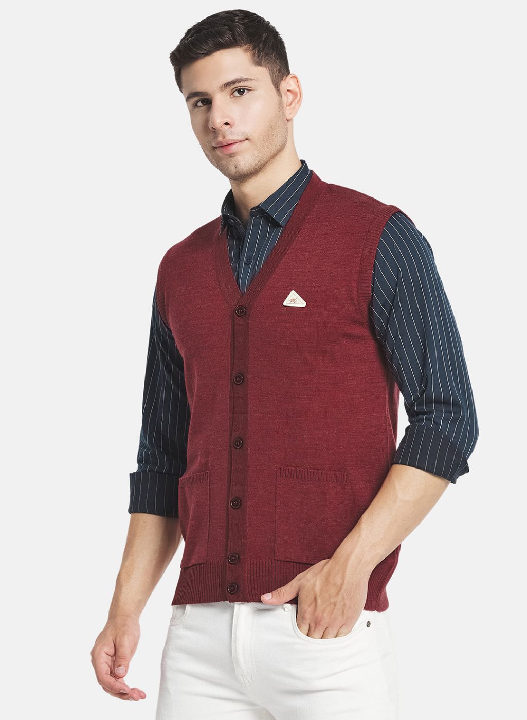 Men Maroon Solid Cardigan