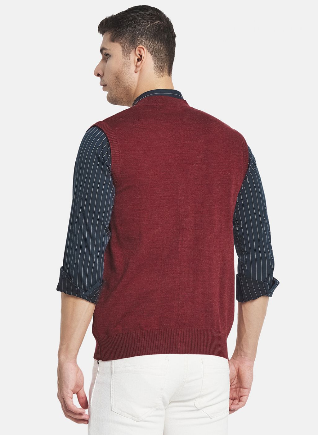 Men Maroon Solid Cardigan