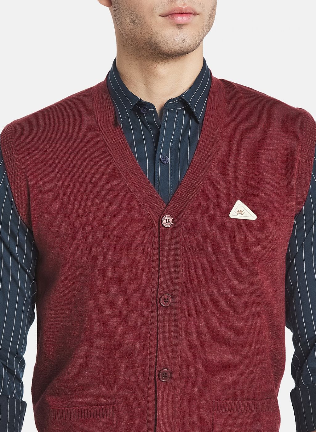 Men Maroon Solid Cardigan