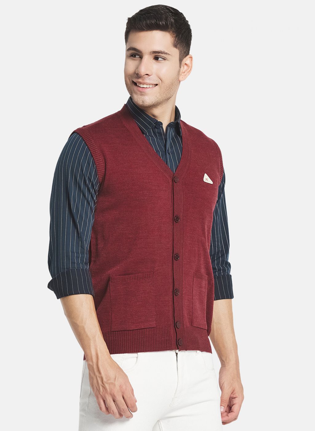 Men Maroon Solid Cardigan