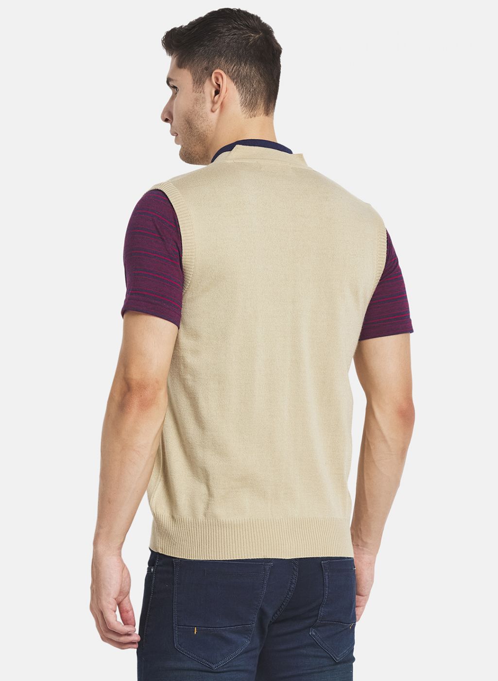 Men Beige Solid Cardigan