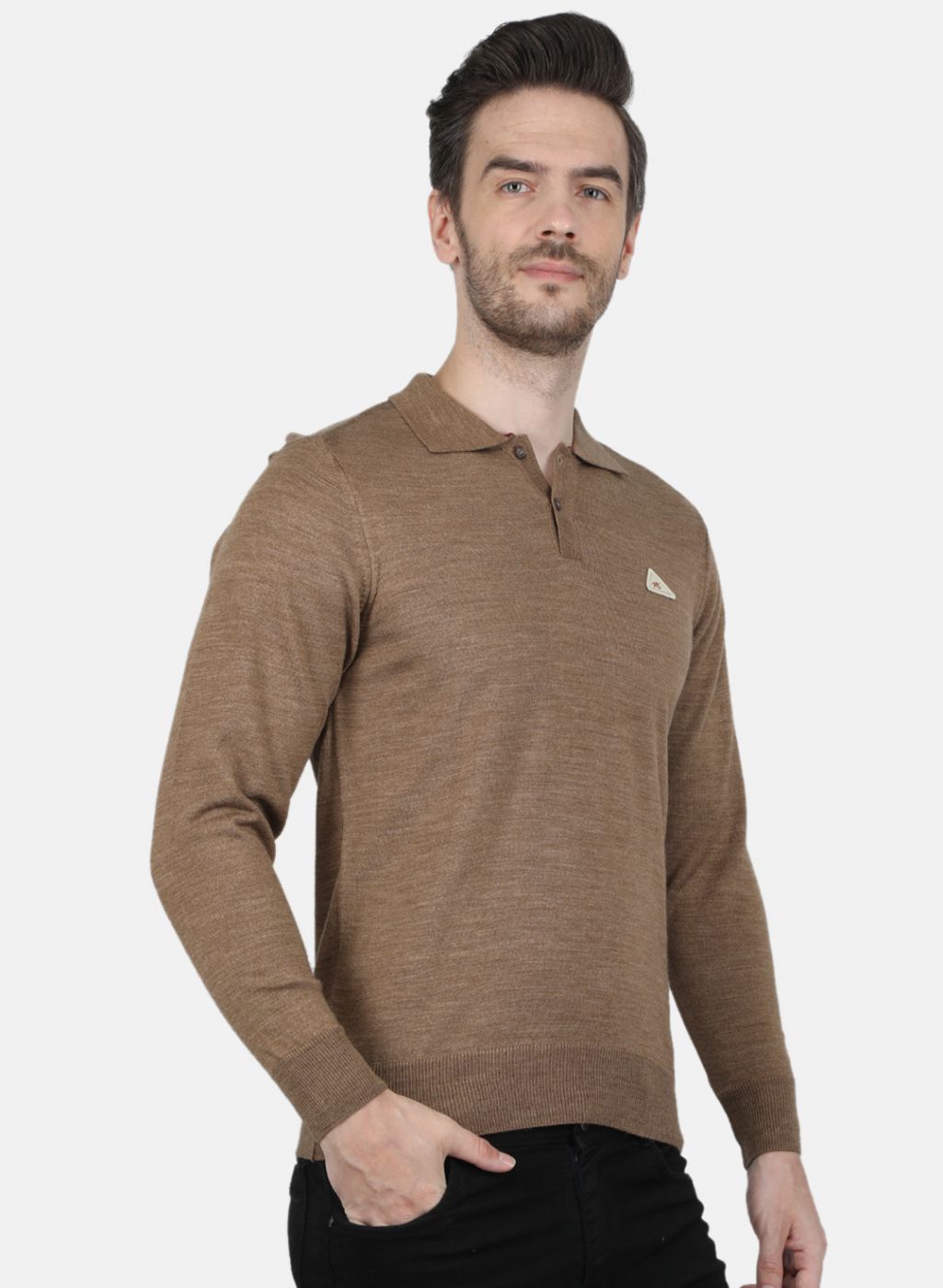 Men Khaki Solid T-Shirt