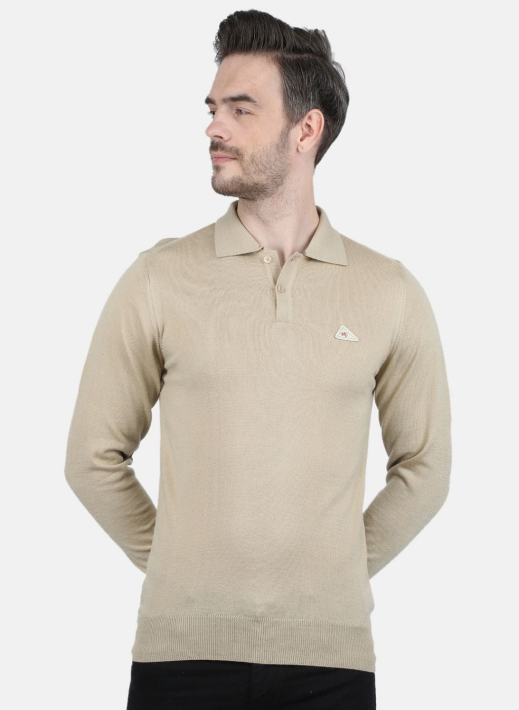 Men Beige Solid T-Shirt