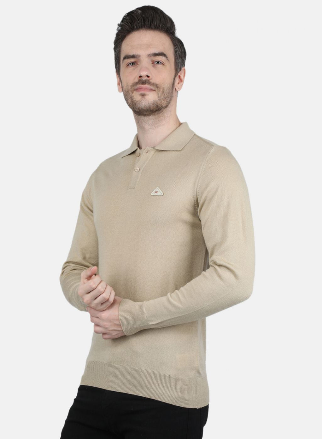 Men Beige Solid T-Shirt