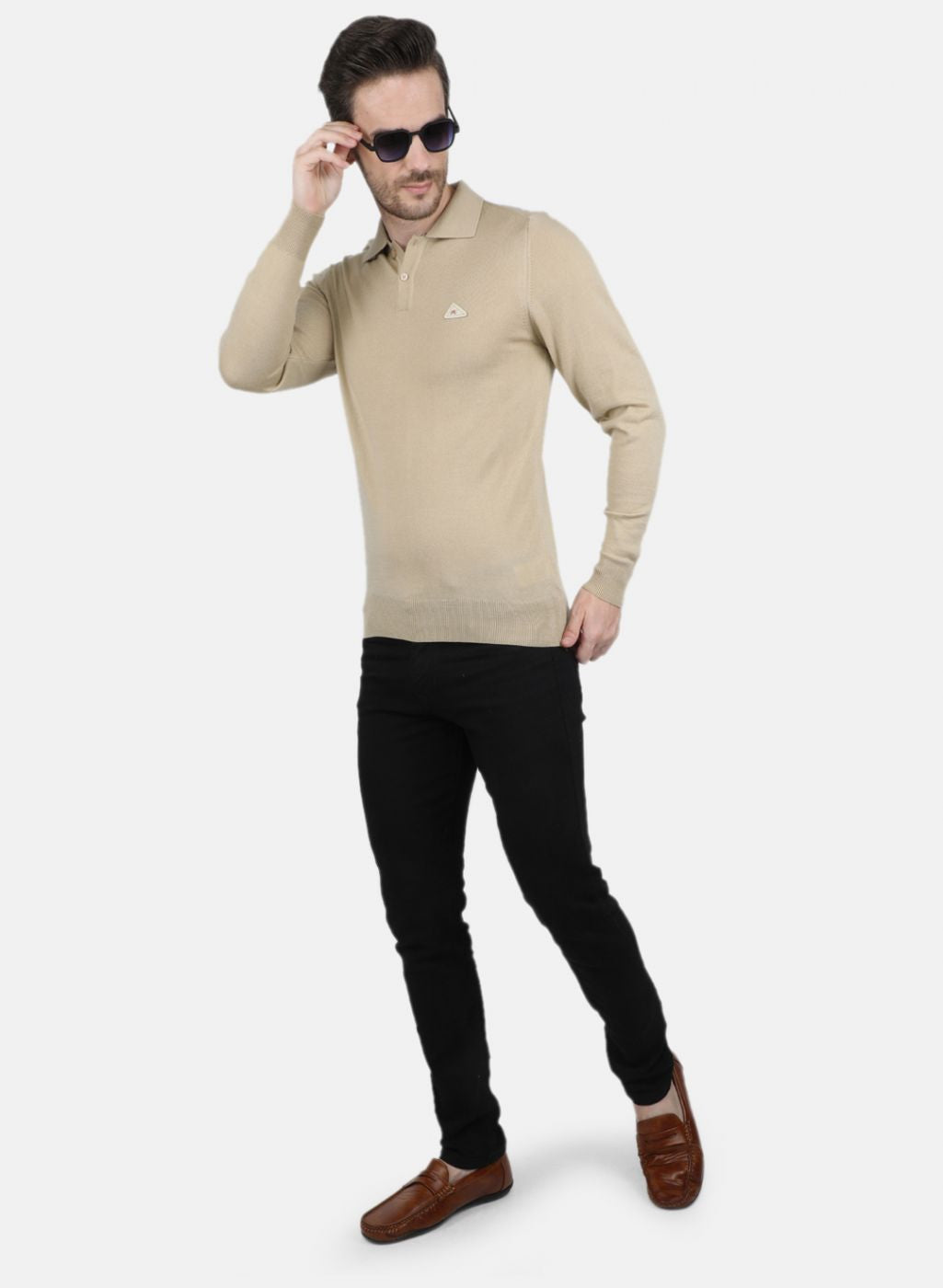 Men Beige Solid T-Shirt