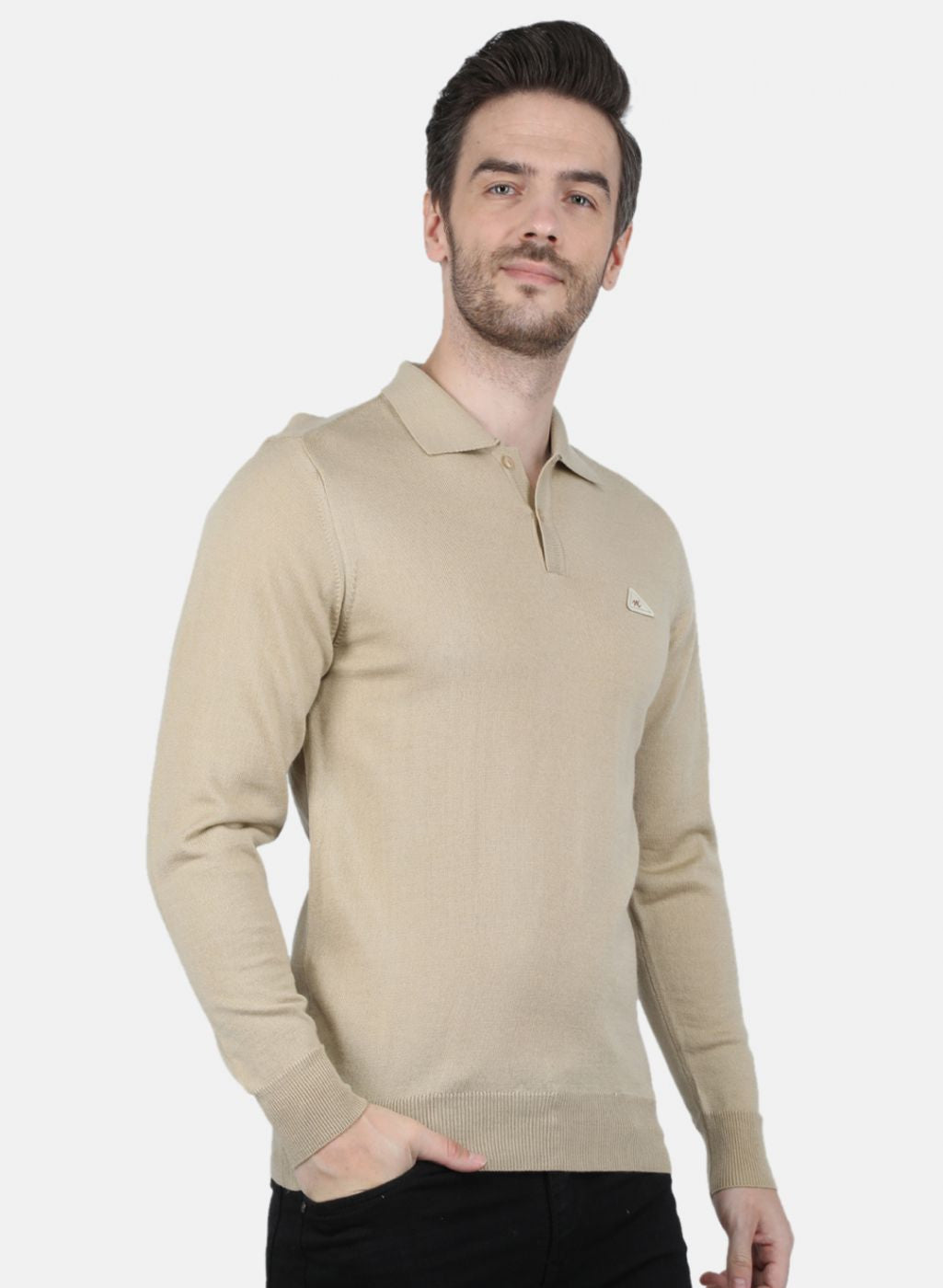 Men Beige Solid T-Shirt