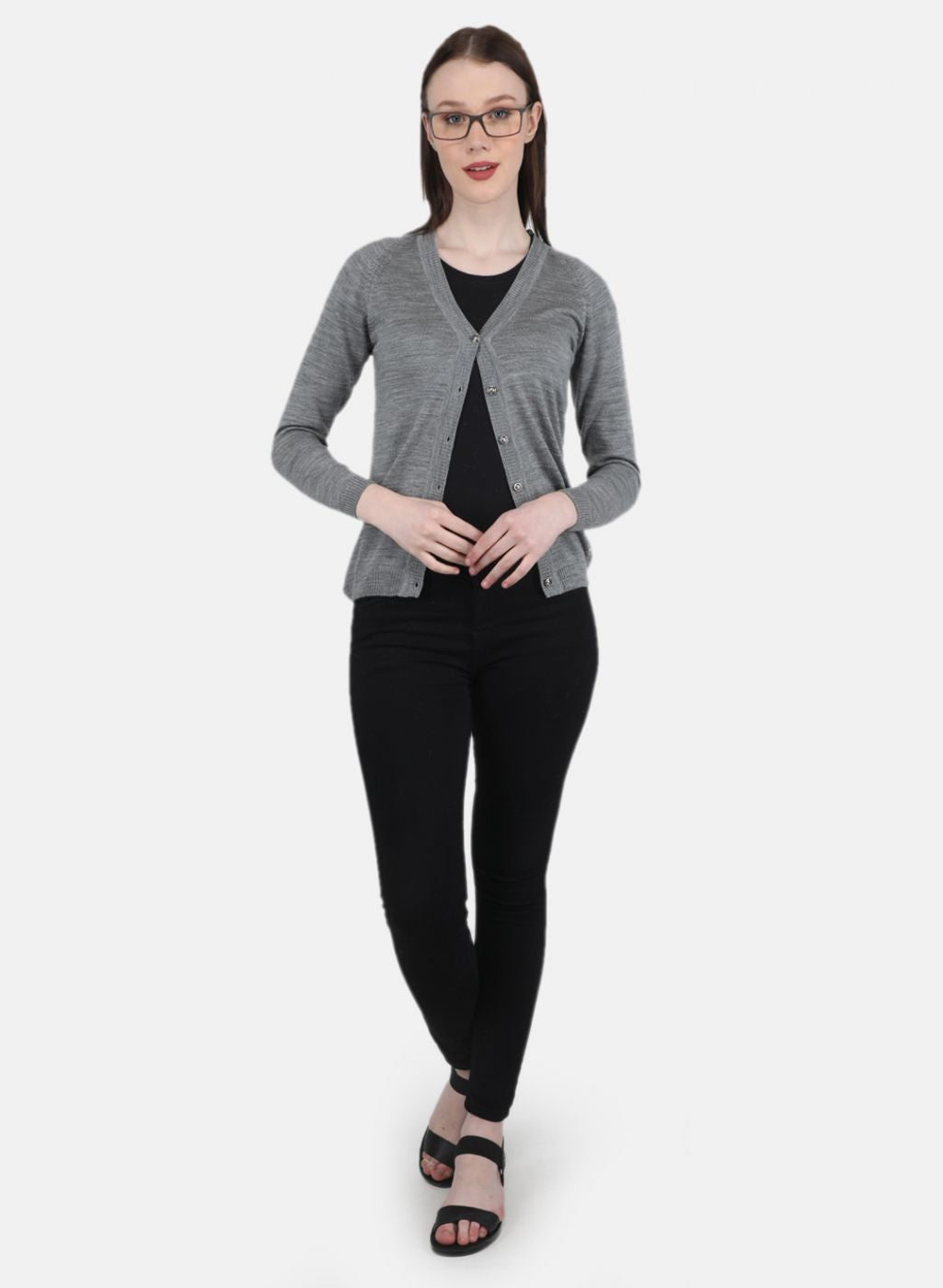 Women Grey Solid Cardigan