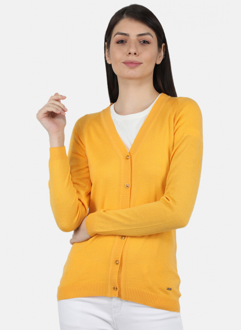 Women Yellow Solid Cardigan