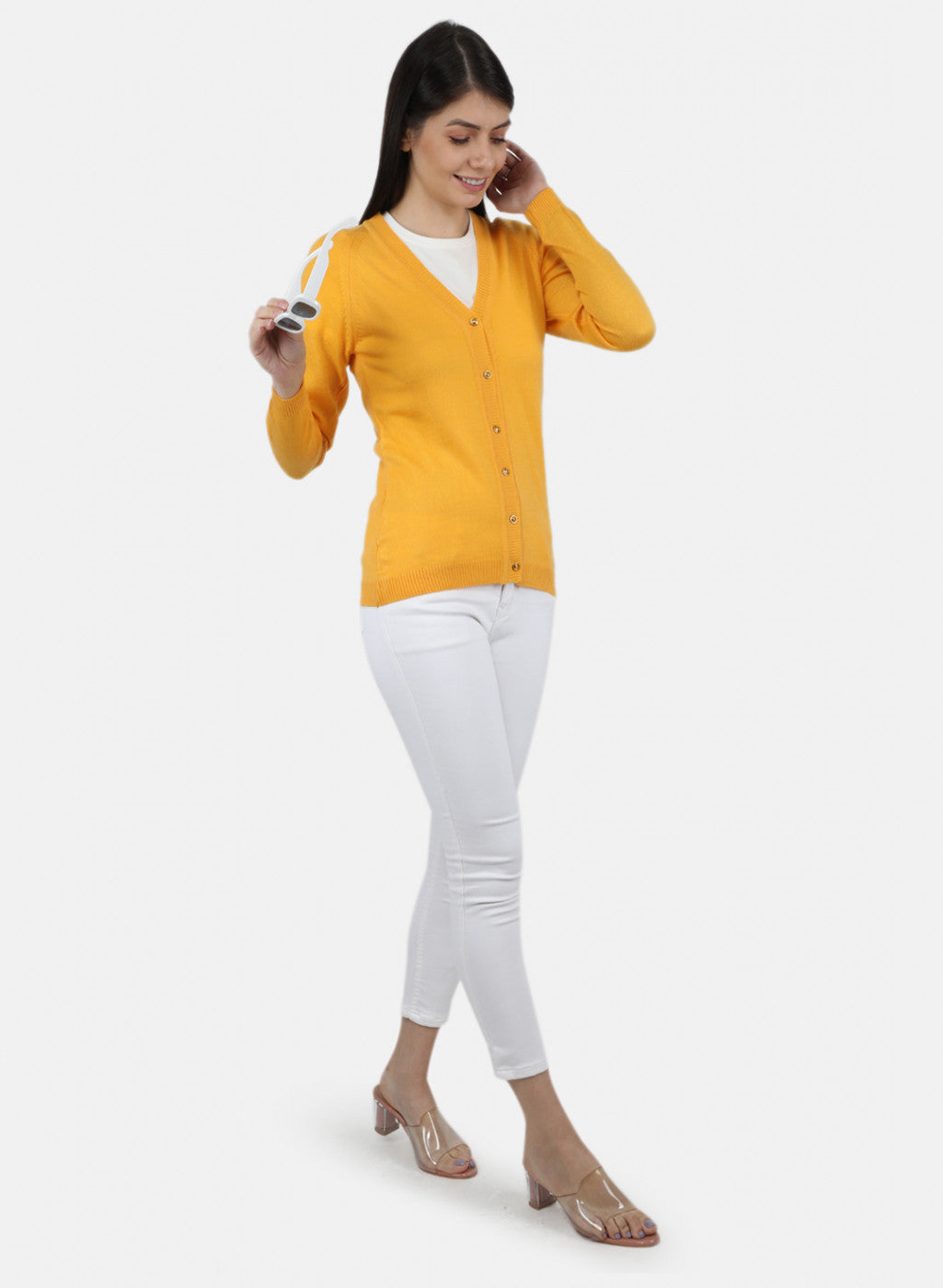 Women Yellow Solid Cardigan