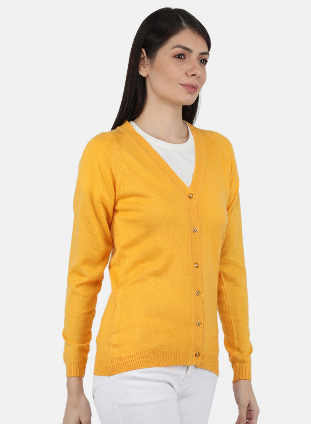 Women Yellow Solid Cardigan