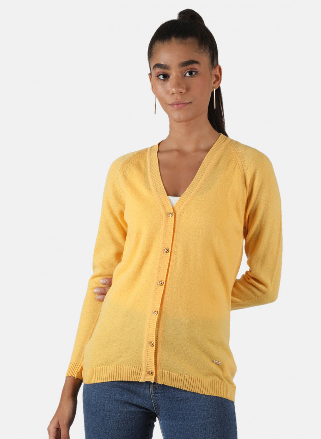 Women Yellow Solid Cardigan