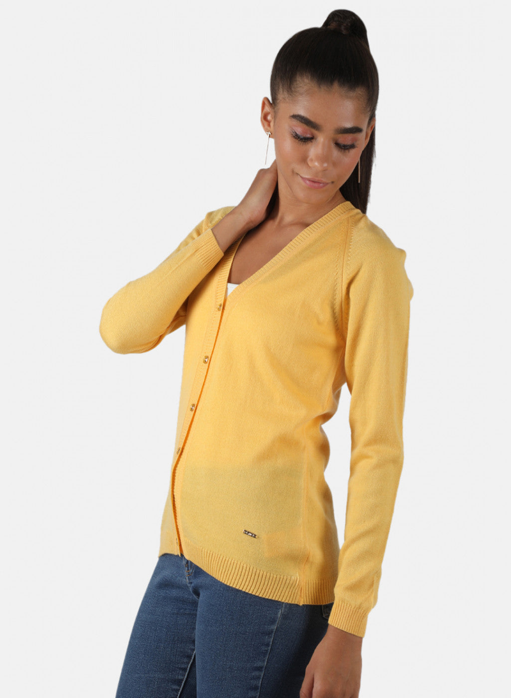 Women Yellow Solid Cardigan